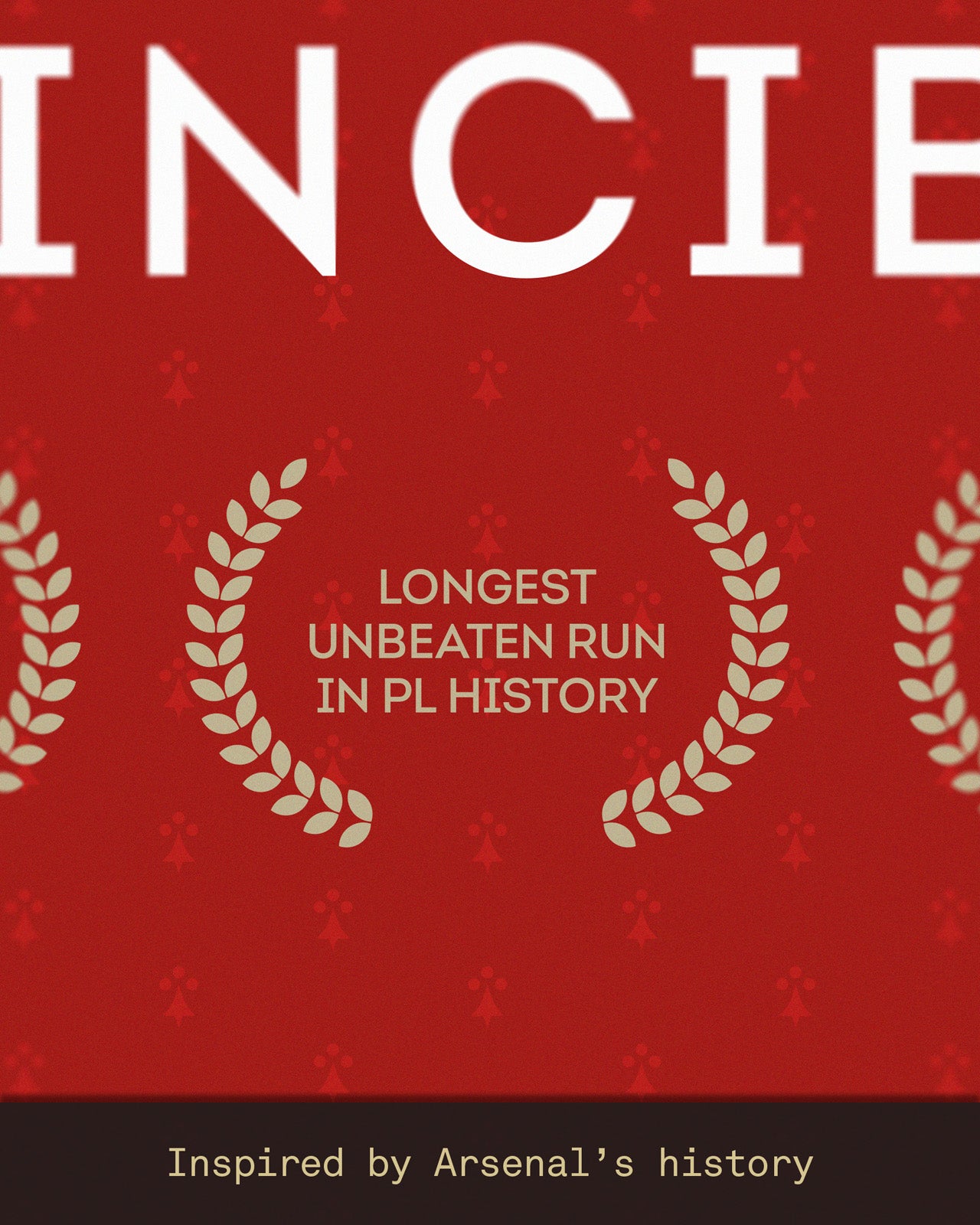 Close-up detail of the Arsenal Invincibles 2003/04 A2 art print, showcasing the custom background pattern, premium design elements, and subtle visual references inspired by Arsenal’s history and identity.