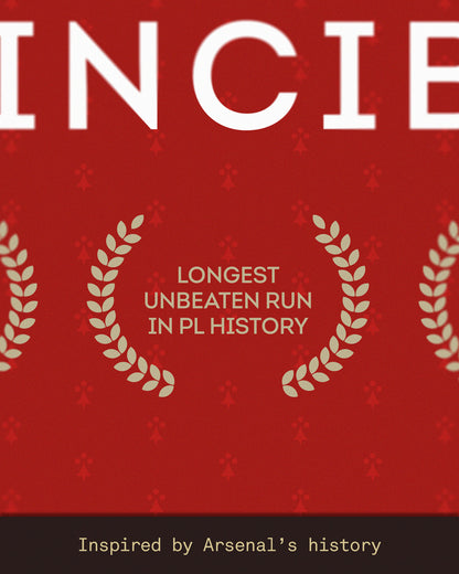 Close-up detail of the Arsenal Invincibles 2003/04 A2 art print, showcasing the custom background pattern, premium design elements, and subtle visual references inspired by Arsenal’s history and identity.