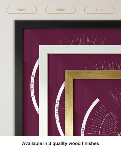 Aston Villa 2025/26 Europa League Winners print available in black, white and gold wood frame finishes