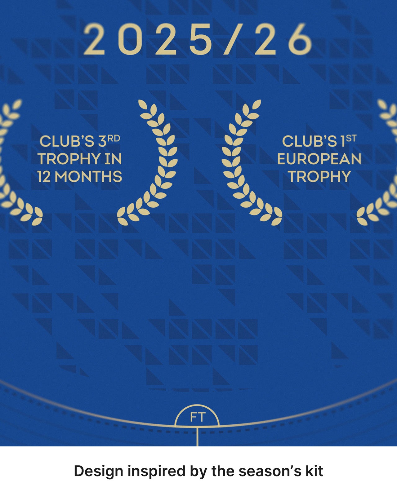 Close-up of the Crystal Palace Conference League Winners print inspired by the club’s 2025/26 kit colours and design.