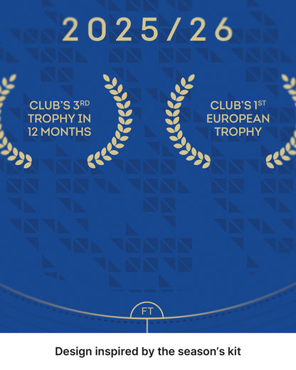 Close-up of the Crystal Palace Conference League Winners print inspired by the club’s 2025/26 kit colours and design.