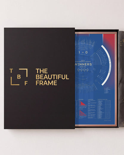 Crystal Palace 2025/26 Conference League Winners print in a rose gold aluminium frame with gift box.